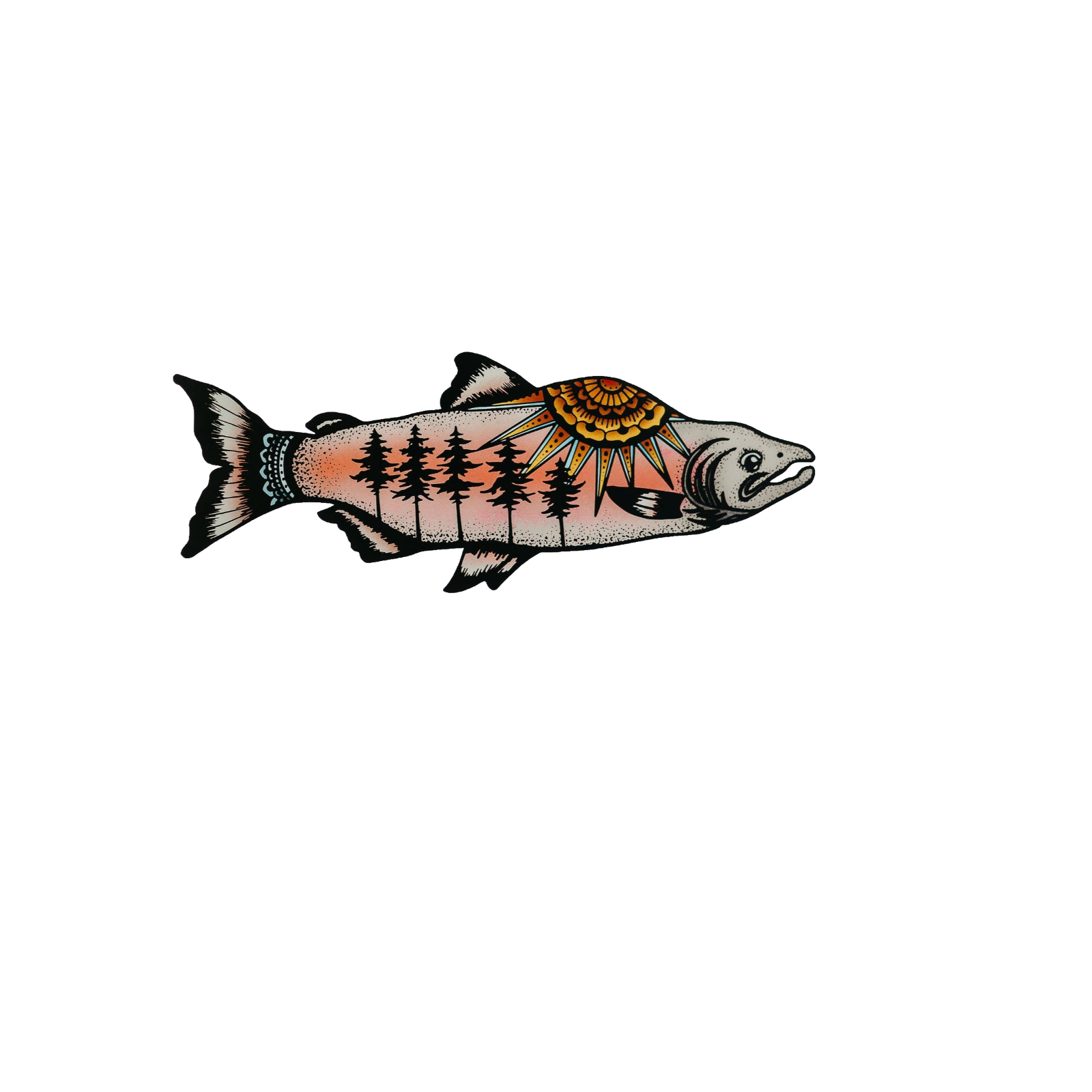 Durable vinyl, die-cut Wilderness Salmon Sticker