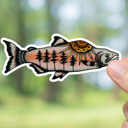 Durable, vinyl, Wilderness Salmon Sticker.