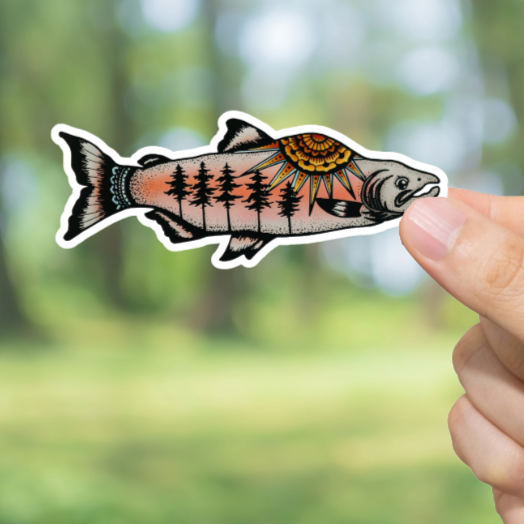 Durable, vinyl, Wilderness Salmon Sticker.