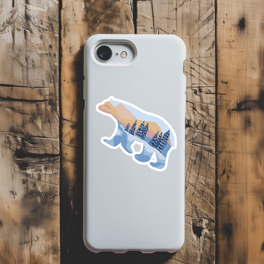 Durable, die-cut, vinyl, Winter Bear Sticker.
