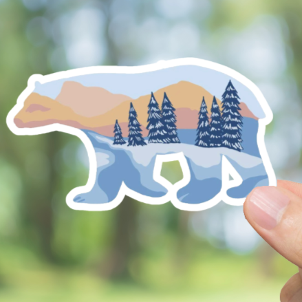 Durable, die-cut, vinyl, Winter Bear Sticker.