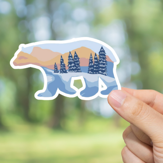 Durable, die-cut, vinyl, Winter Bear Sticker.