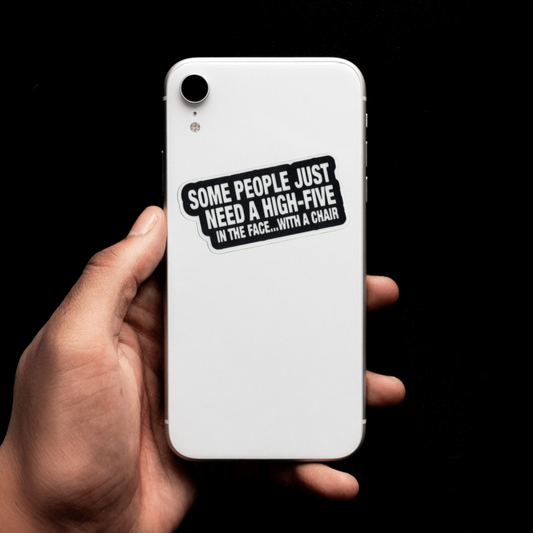Durable, vinyl, die-cut. High Five With A Chair 2 Sticker.