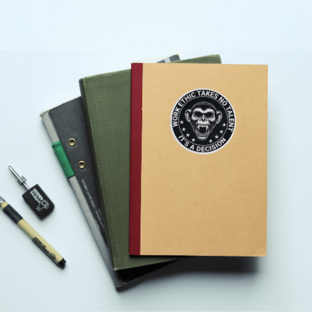 Durable, vinyl, die-cut, Work Ethic Sticker.