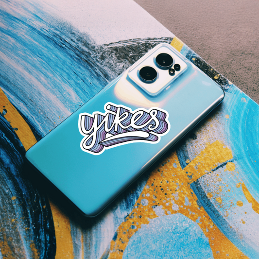 Durable, die-cut, vinyl, Yikes Sticker.