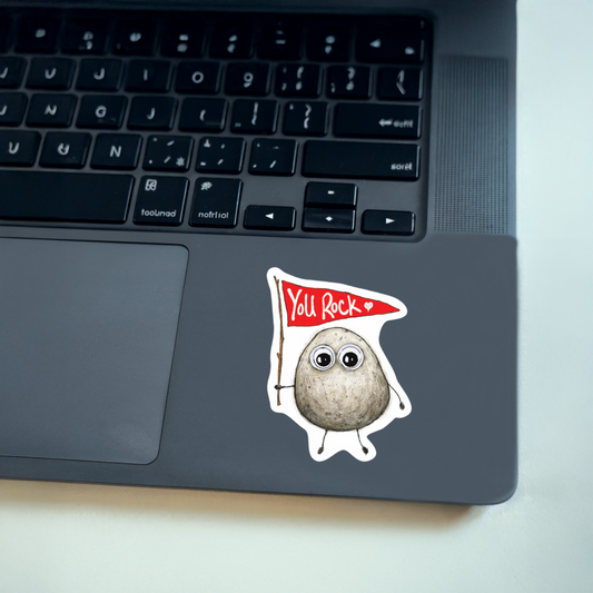 Durable, vinyl, die-cut, You Rock Sticker.