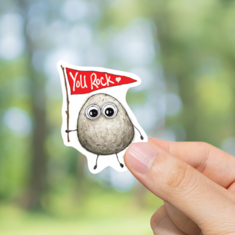 Durable, vinyl, die-cut, You Rock Sticker.