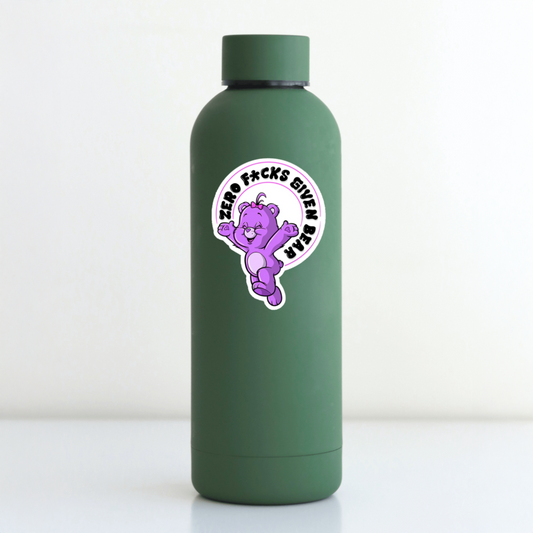 Durable, vinyl, die-cut, Zero Fcks Given Bear Sticker.