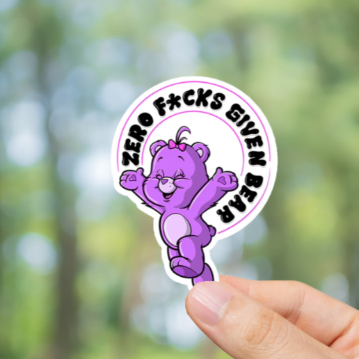 Durable, vinyl, Zero Fcks Given Bear Sticker.
