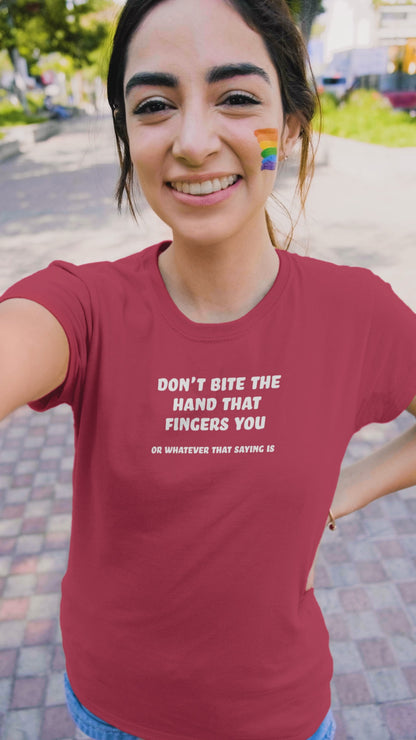 Ollie's: "Don't Bite The Hand That Fingers You" - 100% Cotton Graphic T-Shirt